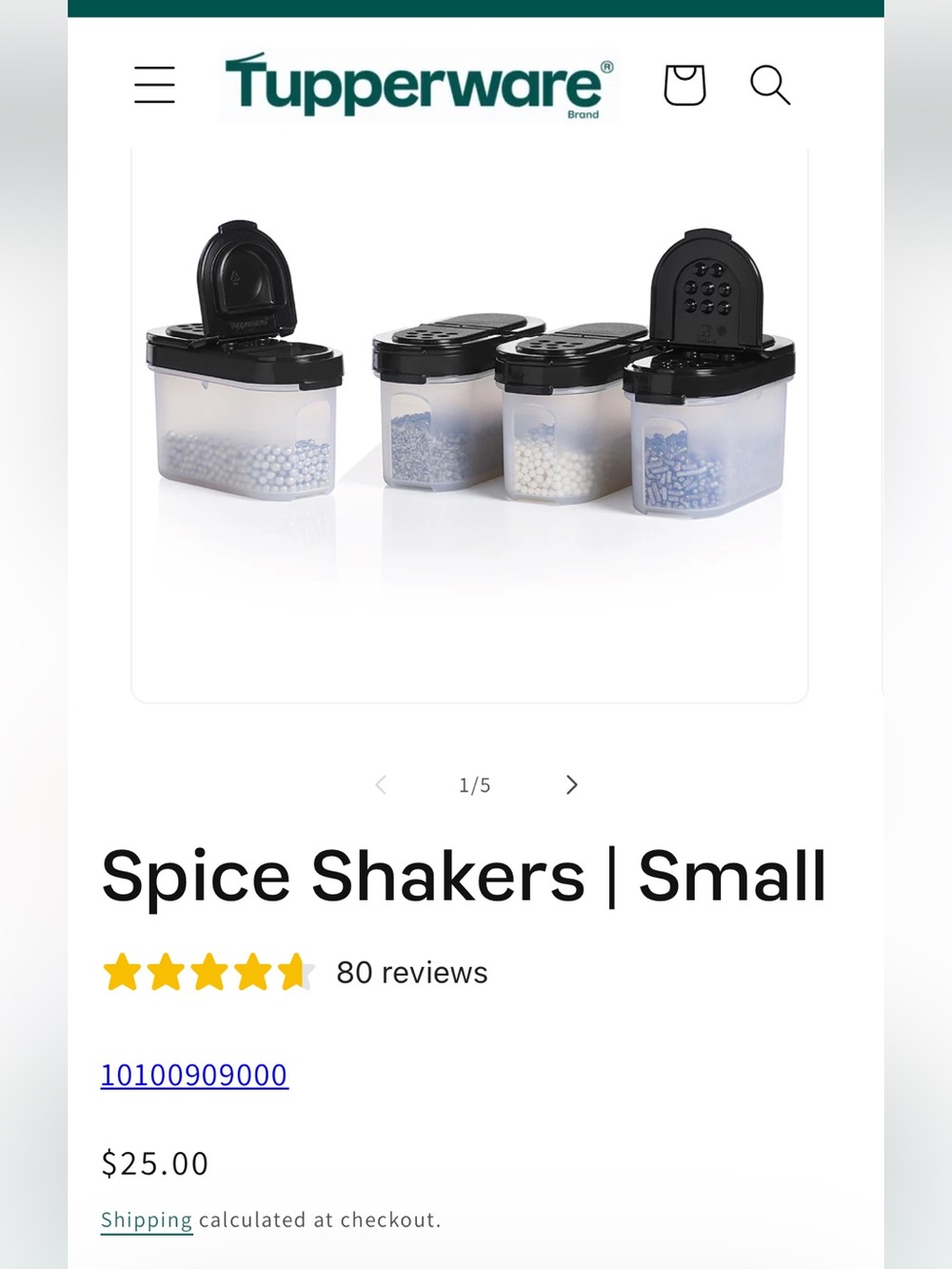 Tupperware Small Spice Shakers - Black and blue Lids, Frosted Bases